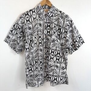 NOA NOA Button Up Shirt S Black White Hawaiian Aloha Geometric Art Teacher Top